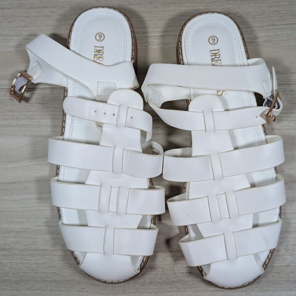 Dream Pairs White Strappy Sandals Womens Size 9 Flat Buckle Shoes